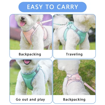 Комплект колан и каишка за кученца, Светоотражающая шлейка за кучета с подходящ каишка, регулируема без задушавам за кучета от различни породи