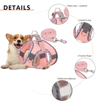 Комплект колан и каишка за кученца, Светоотражающая шлейка за кучета с подходящ каишка, регулируема без задушавам за кучета от различни породи