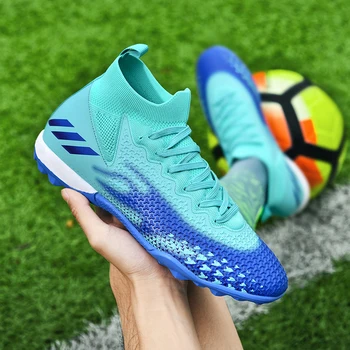 Мъжки обувки за футбол, модерни футболни обувки с висок берцем под формата на сороконожек, удобни спортни маратонки с дълги шипове TF/FG