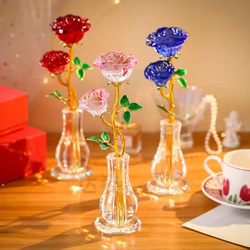 K9 Кристален Роза договореност с имитация на Кристални вази Цветя, Декорации за всекидневна Кристални изделия Украса за дома