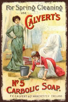 Реклама карболового сапун Calverts, метална табела в ретро стил, баня, пералня