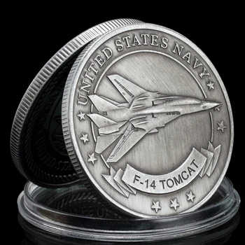 Боен самолет F-14 Tomcat на ВМС на САЩ Сувенирни монети Министерството на военно-морския флот, сребърно покритие Възпоменателна монета