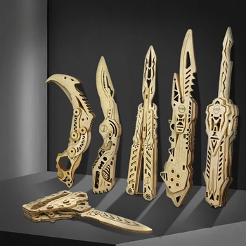 Дървена отбор модел на Нож-пеперуда, Складное острието-нокът, Дървен военен нож, пъзел, триизмерна играчка за момчета 