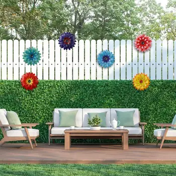 Метален декор под формата на слънчоглед, Стенен декор ръчно изработени, многоцветен цвете, Стенно изкуство, Украса външно декорация за градината