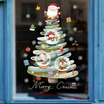 Мультяшная Коледна Стикер На Прозореца Noel Декор Стъклена стена Коледно Дърво Стикер Със Статично Електричество, Дядо коледа, Снежен човек Весела Коледа 2023