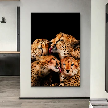 Плакат с изображение на дивата природа, животни, Природа, леопардовый принт, Лъв и Панда, Цвете, Монтиране на изкуството, платно, живопис, Декорация за дома, хол