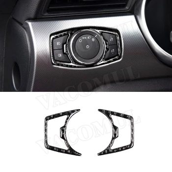 Вътрешна украса, изработени от въглеродни влакна, рамка превключвателя на фаровете на автомобила, Корнизи, Стикери за Ford Mustang 2015-2019