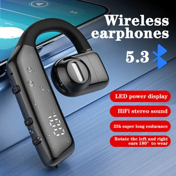 Един ухото на куката, Безжични слушалки Bluetooth 5.3, интелигентно намаляване на шума, Hi-Fi Стерео, бизнес и слушалки, Вградена HD-микрофон