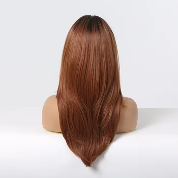 Имитира Кафява Перука средна дължина с прави косата за жени, синтетични перука Омбре естествения вид за ежедневни партита в чест на Хелоуин
