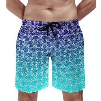 Реколта Двуцветен спортни къси панталони, Синьо-зелени Модерни Плажни Шорти, Мъжки Удобни Плажни бански за сърф по поръчка, Подарък За Рожден Ден