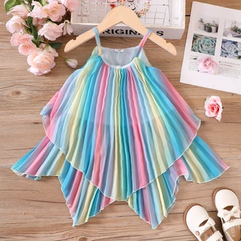 PatPat/ цветно плиссированное рокля-комбинация за малки момичета