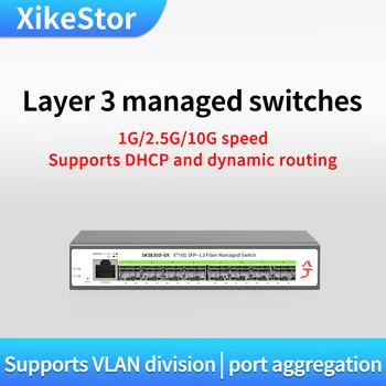8 от 10-гигабитови порта SFP + Управляван мрежов комутатор L3 Поддържа DHCP и динамична маршрутизация, поддържа разделянето на VLAN и обобщаване на пристанищата.