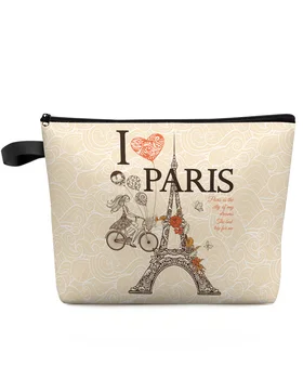 Червена Момиче-Велосипедистка Айфеловата Кула в Париж Косметичка за Пътуване Женски Козметична чанта Органайзер за съхранение на молив случай