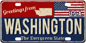 The Washington Evergreen Ржавая Метална Табела с Флага на САЩ, Автомобилна Метална Капачка Регистрационен номер-Украса на Дома, Метални Стенни Знак