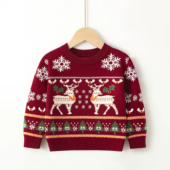 2023 Коледен пуловер за момчета и момичета, Зимно-Есенен Детски дрехи, Детски Празничен пуловер, Трикотаж за малки момичета, Пуловер, Вязаный пуловер