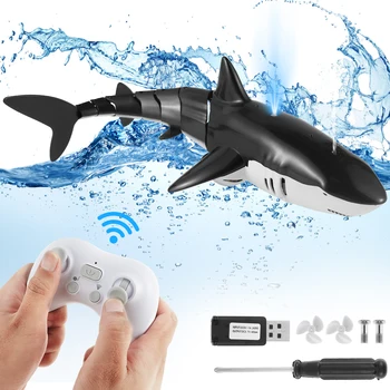 Играчка-акула с дистанционно управление, играчка за басейн с акули в радиоуправлении 2,4 Ghz, 500 mah, акумулаторни играчки са с високо имитация на акула, IP67, водоустойчива играчки Акули RC