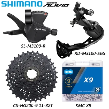 Комплект Превключване Скорости SHIMANO ALIVIO 1X9 за Планински Велосипед M3100 Задните Превключватели HG200 32/34/36 T Касета KMC X9 Верига Groupset