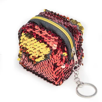 Мини портфейл Дамски модни Bling Мини чантата Куб Детска чанта за монети, с Променящ се цвят, Пайети, чанта с пайети, ключодържател, Малък подарък