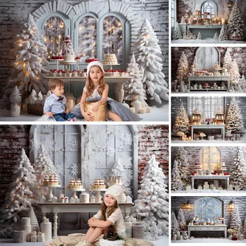 Коледа интериор, фонове, за снимки, Коледна Елха, свещи, Снежни прозорци, Фонове, детски портрет, фотографско студио, Фотосесии