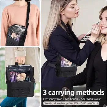 Устойчиво на надраскване косметичка Голям, професионална чанта за гримьор с регулируем пагон, прозрачна за видимост