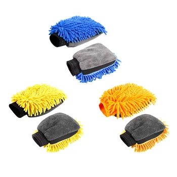 Ръкавици от микрофибър за автомивка Синьо, жълто, оранжево, моющееся кола кърпа, здрава двустранна ръкавица за почистване, аксесоари за почистване на автомобили