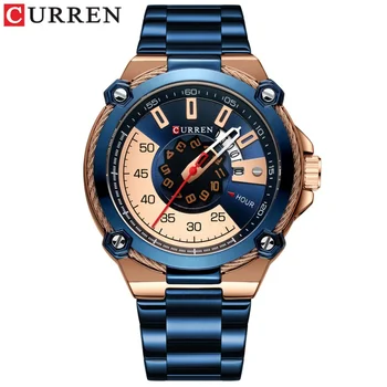 Curren Нов мъжки часовник 8345, водоустойчив кварцов часовник на стомана каишка, бизнес мъжки часовник с календар