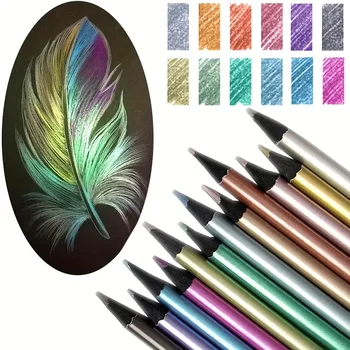Цветни моливи метална цветове за colorization възрастни, Набор от 12 моливи за рисуване, предварително заточенные моливи, художествени пособия за художници