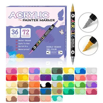 Два цвята акрилни маркери с две топчета, 12/24/48-цветни бързо съхнещи матови акрилни химикалки с графити