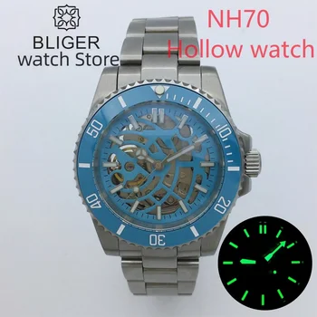 Механизъм BLIGER 40 мм NH70, скелетонизированный циферблат цвят Тифани, синьо, с сапфирено покритие светещи гривна 904L, мъжки часовник Reloj Hombre