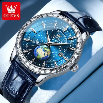 OLEVS, оригиналната марка, бизнес кварцови часовници за мъже, водоустойчиви светещи часовници, Звездното небе, циферблат, дата, Мода тенденция на ръчен часовник