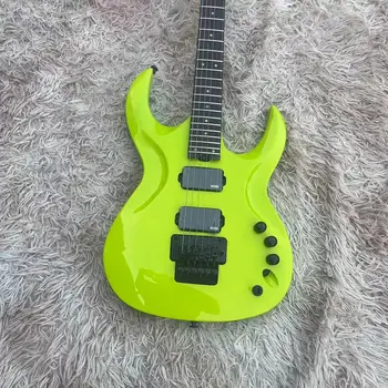 Електрическа китара Alien split, искрящ зелен корпус, лешояд от палисандрово дърво, звукосниматель EMG, тремоло на съвсем малък, аксесоари, черен цвят