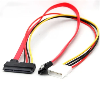 Разход на 15-пинов захранващ кабел SATA 7-пинов кабел за данни 4-Пинов кабел Molex към сериен кабел Molex към адаптер на захранване Sata 44 см