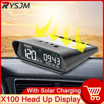 Нова Слънчеви Зареждане Безжичен GPS Слънчев HUD X100 Дисплей Скоростомер Мили/Ч км/Ч, Време, Скорост Температура на Височина Head Up Автомобилни Часовници