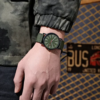 Мъжки Луксозни Кварцов часовник Army Soldier Военни Часовници Прости Мъжки Спортни часовници с холщовым каишка Anlog Военни часовници