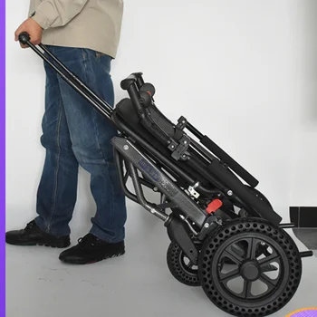 Инвалидна количка SIIOOSII от алуминиева сплав ръчен труд за възрастните хора, сгъваема, лека, малка, за възрастните хора, за пътуване със самолет, преносима
