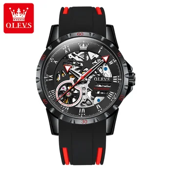 OLEVS Мъжки Часовник Луксозна марка със Силикон каишка, Водоустойчив Спортни Автоматични механични часовници, Мъжки часовници Relogio Masculino + КУТИЯ 9918