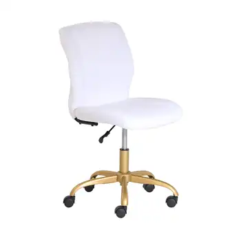 Офис стол Mainstays от плюшено кадифе със средна облегалка, бяло твърда метална основа с златно покритие