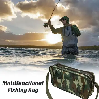 Чанта за риболов с пагон, Камуфляжная чанта за риболов, Универсална чанта за риболовни принадлежности, Просторен Органайзер от плат Оксфорд за Сал