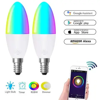 Поддръжка На Алекса Google Home Дистанционно Управление E14 E26 E27 B22 Wifi Rgb Light Интелигентна Led Лампа С Регулируема Яркост Smart Life Свещ Bulb 6 W