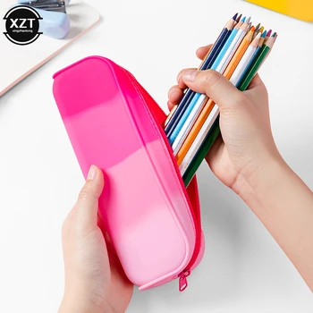 Креативна студентска чанта за писалки наклон цвят, Водоустойчив силикон Текстурная кутия за моливи, Голям капацитет за съхранение на канцеларски материали за обучение в Офиса