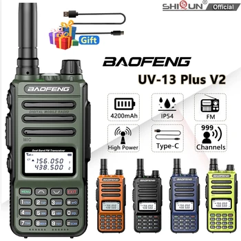 BaoFeng UV 13 Plus V2 Преносима Радиостанция BF-UV13 Висока Мощност Двухдиапазонное Зарядно Устройство Type C Далечен бой 999-Канален Предавател Двустранно Радио