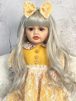 55 см Силиконова мека на допир Bebe Реборн за деца, принцеса с дълги сребърни коси, Реалистична кукла за детски подарък