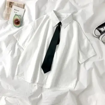 Бели Ризи, Жените С Равенство В Японски Стил, Спретнато Студентски Блуза BF Оверсайз, Просто Обикновен Безплатен Годишен Топ L3204