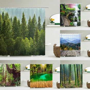 Планинска 3D Зелената Завеса за баня От Водоустойчив полиестер, Дървесни растения, Горска Завеса за душ, Пейзаж, Природа, Завеса за баня