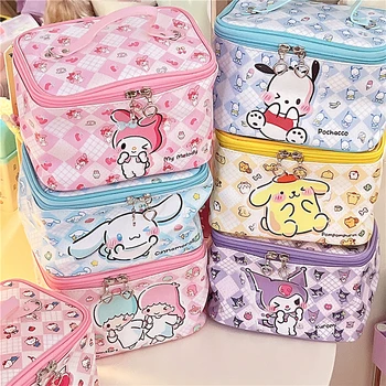 Sanrio Чанта от изкуствена кожа, козметични чанти, Сладко чанта за момичета с аниме, Дамски преносима чанта за съхранение, подаръци за рожден ден