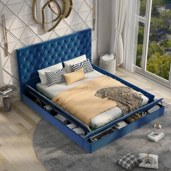 Легло с класическа тапицерия, нисък профил платформа за съхранение, легло с място за съхранение и подножкой, за младежка спалня за възрастни