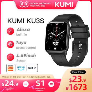 Умен часовник KUMI KU3S Алекса Sasha Покана Спорт Фитнес наблюдение на сърдечната честота, Кръвното налягане Монитор сън IP68 Водоустойчив дамски умен часовник