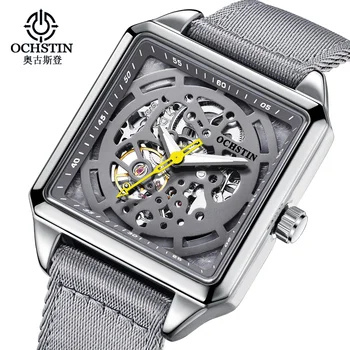 Мъжките часовници С Модерен Турбийоном, Механичен механизъм, Кухи 42 мм, Dail Business, Запас на хода от неръждаема стомана, Светлинен