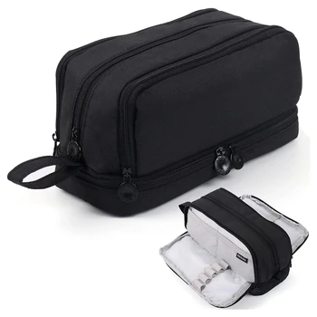 Калъф за моливи, чанта за писалки, организиран от сладък молив случай за училище на канцеларски материали и пътуване, черен