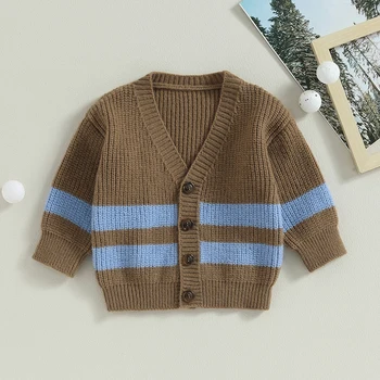Вязаный пуловер за деца, жилетка, яке с дълъг ръкав и копчета, есенна топли дрехи за бебета, облекло